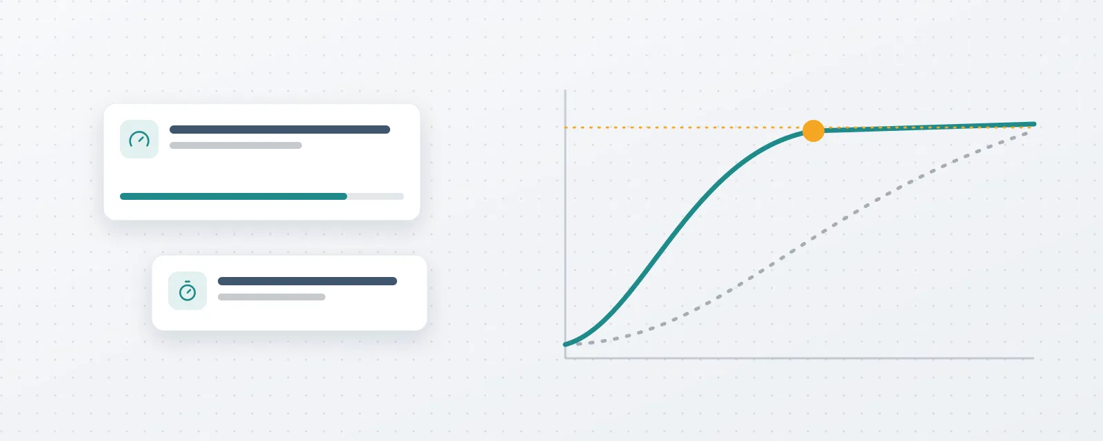 Illustration: two ramp-up curves, the faster teal curve reaching full productivity well before the slower dotted one